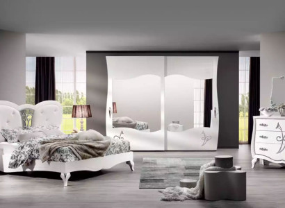 Schlafzimmer 5 tlg. Set Bett 2x Nachttische Kleiderschrank Modern Möbel